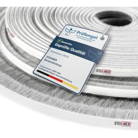 STEIGNER Bürstendichtung selbstklebend Grau 14 mm x 10 m - Robuste Türbürstendichtung für Haustüren, Rolltore, Eingangstüren - Zugluftstopper, Insektenschutz, Staubschutz