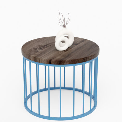 LAMO Manufaktur Couchtisch rund aus Holz 50 x 40 cm - Beistelltisch rund, Wohnzimmertisch, Sofatisch - kleiner Tisch, modern coffee table, Beistelltisch metall - Farbe: Ebenholz, Beine: Blau (1/5)