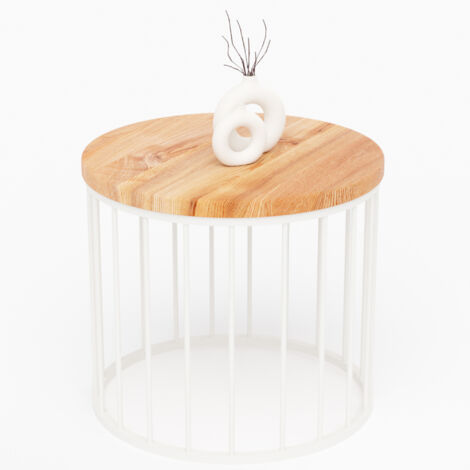 LAMO Manufaktur Couchtisch rund aus Holz 50 x 45 cm - Beistelltisch rund, Wohnzimmertisch, Sofatisch - kleiner Tisch, modern coffee table, Beistelltisch metall - Farbe: Dunkel, Beine: Elfeinbein (1/5)