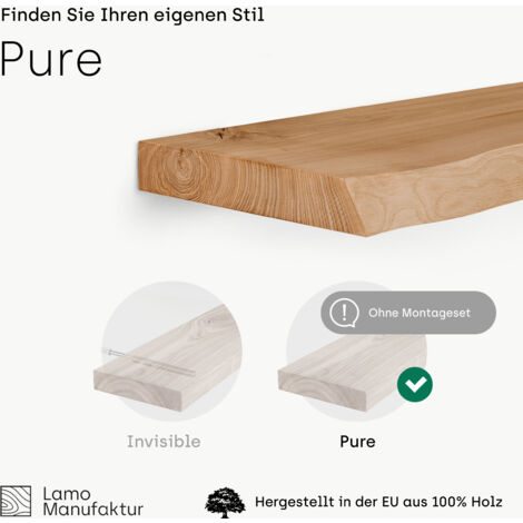 Lamo Manufaktur Wandregal Holz Baumkante  Regal Farbe: Rustikal  Pure: ohne Montage Set  40 cm