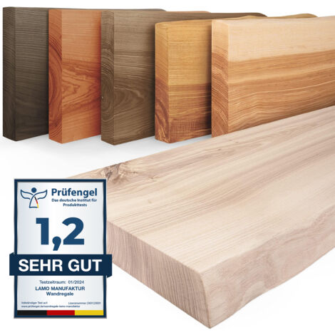 Lamo Manufaktur Wandregal Holz Baumkante Regal Farbe: Roh Pure: ohne Montage Set 50 cm
