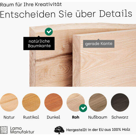 LAMO Manufaktur houten plank met natuurlijke rand, Pure, zonder bevestiging, Rustiekal 100cm, LW 01 A 003 100
