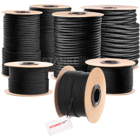 Seilwerk STANKE Polypropylen Seil geflochten PP Seil Polypropylenseil SCHWARZ Festmacher Flechtleine Tauwerk Tau Reepschnur, 6mm, 50m
