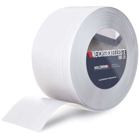 HOLZBRINK Weichsockelleiste PVC 100x25mm, 5 m Wandleiste ohne Klebestreifen für Küche, Garage, Flur Wandabschlussleiste PVC Farbe: Weiß