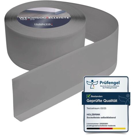 HOLZBRINK Weichsockelleiste PVC 100x25mm, 5 m Wandleiste ohne Klebestreifen für Küche, Garage, Flur Wandabschlussleiste PVC Farbe: Grau