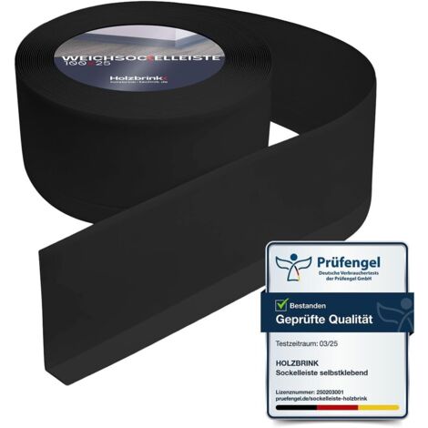HOLZBRINK Weichsockelleiste PVC 100x25mm, 5 m Wandleiste ohne Klebestreifen für Küche, Garage, Flur Wandabschlussleiste PVC Farbe: Schwarz