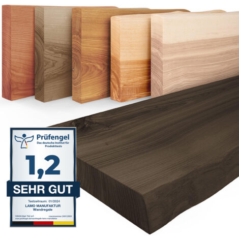 Lamo Manufaktur Wandregal Holz Baumkante Regal Farbe: Schwarz Pure: ohne Montage Set 40 cm (1/5)