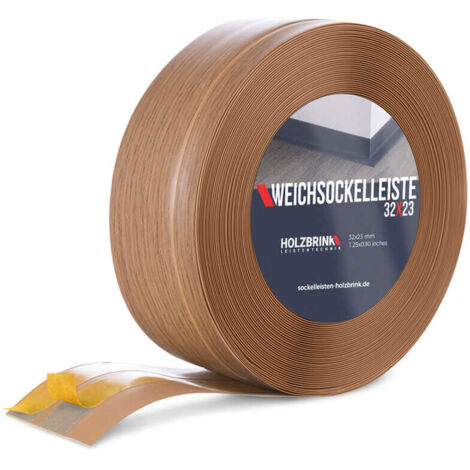 HOLZBRINK Weichsockelleiste selbstklebend PVC 32x23mm, 5 m Küchenleiste Arbeitsplatte Abschlussleiste selbstklebend für Badezimmer Farbe: Eiche Dunkel