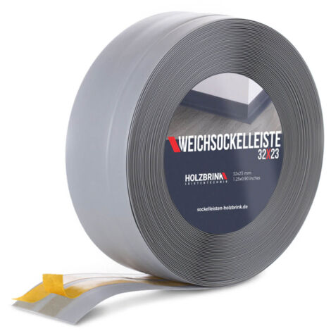 HOLZBRINK Weichsockelleiste selbstklebend PVC 32x23mm, 5 m Küchenleiste Arbeitsplatte Abschlussleiste selbstklebend für Badezimmer Farbe: Hellgrau