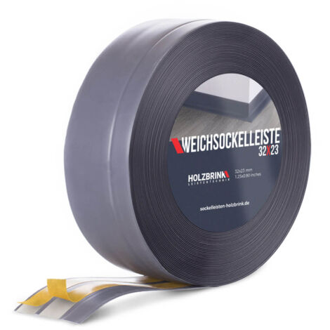HOLZBRINK Weichsockelleiste selbstklebend PVC 32x23mm, 5 m Küchenleiste Arbeitsplatte Abschlussleiste selbstklebend für Badezimmer Farbe: Dunkelgrau