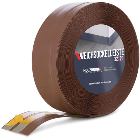 HOLZBRINK Weichsockelleiste selbstklebend PVC 32x23mm, 15 m  Küchenleiste Arbeitsplatte  Abschlussleiste selbstklebend für Badezimmer  Farbe: Schokolade