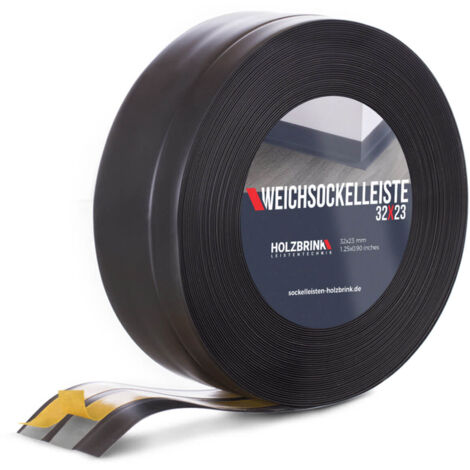 HOLZBRINK Weichsockelleiste selbstklebend PVC 32x23mm, 25 m  Küchenleiste Arbeitsplatte  Abschlussleiste selbstklebend für Badezimmer  Farbe: Schwarz