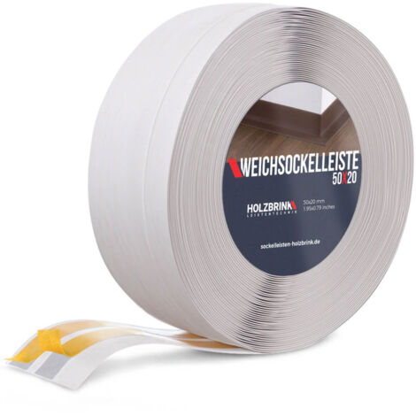 HOLZBRINK Weichsockelleiste selbstklebend PVC 50x20mm, 25 m  Winkelleiste für Küchenarbeitsplatte, Bodenbelag  Eckleiste selbstklebend  Farbe: Aschgrau