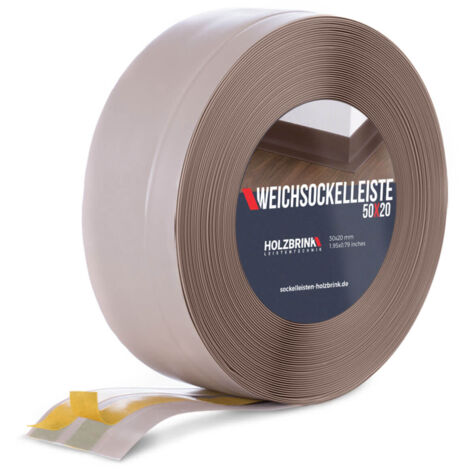 HOLZBRINK Weichsockelleiste selbstklebend PVC 50x20mm, 15 m  Winkelleiste für Küchenarbeitsplatte, Bodenbelag  Eckleiste selbstklebend  Farbe: Cappuccino