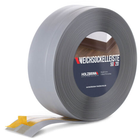HOLZBRINK Weichsockelleiste selbstklebend PVC 50x20mm, 25 m Winkelleiste für Küchenarbeitsplatte, Bodenbelag Eckleiste selbstklebend Farbe: Hellgrau