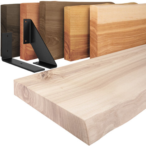 LAMO Manufaktur Houten Wandplank Pure Met Natuurlijke Rand - Rustiek Essenhout 40cm, Zonder Bevestiging