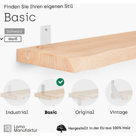 Zwevende wandplank eiken met boomstam rand 170 x 20 cm - 40 mm