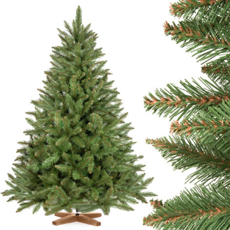 Fairytrees Künstlicher Weihnachtsbaum Fichte Natur, mit grünem Stamm und Echtholz Baumständer