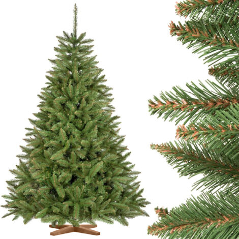 Fairytrees Künstlicher Weihnachtsbaum Fichte Natur, mit grünem Stamm und Echtholz Baumständer