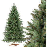 Fairytrees Künstlicher Weihnachtsbaum Nordmanntanne Premium, mit braunem Stamm und Echtholz Baumständer