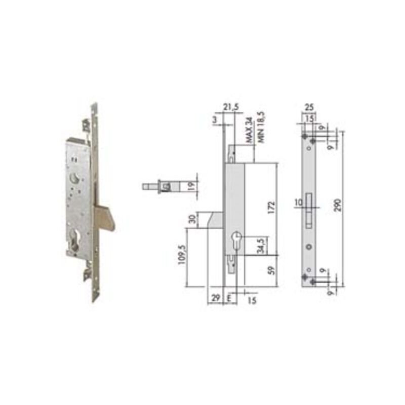 Serratura triplice da infilare per montanti e persiane s/scrocco 46820 -  mm.30 (46820300) 1 pezzi Cisa