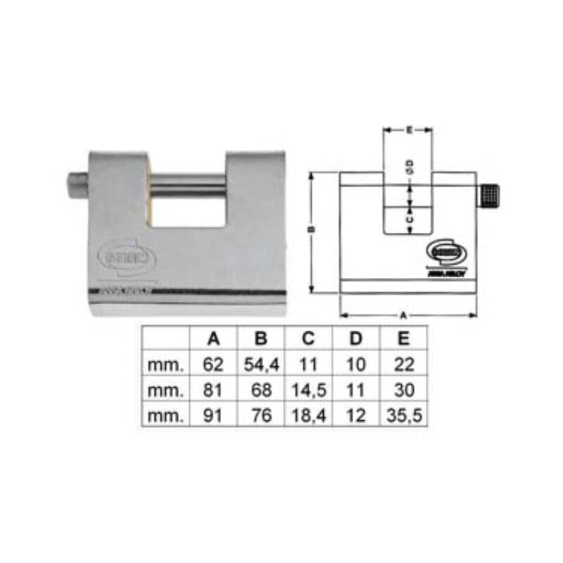 Lucchetto corazzato a una bocca acciaio pl211 ka - mm.80 (pl2118000) 6  pezzi Corbin