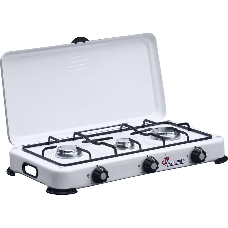 Fornello Gas Gpl 3 Fuochi Bianco Fornellino da Campeggio Cucina Portatile  57x27