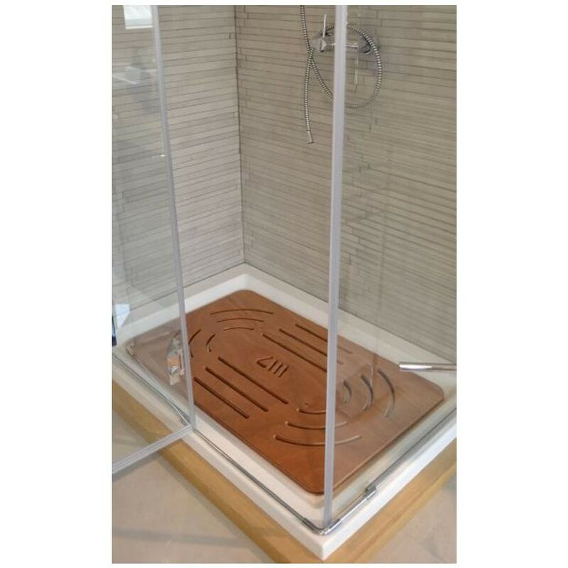 Pedana doccia antiscivolo in compensato marino di okumè compatibile con  piatto doccia 100x70 cm