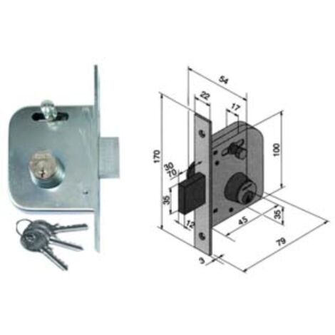 Serratura da infilare per cancelli catenaccio e scr. con nottolino 065 -  mm.45 con catenaccio da mm.30 (06545000) 1 pezzi Welka