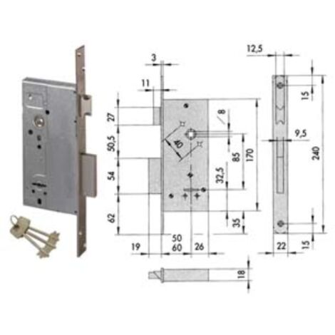 Serratura da infilare doppia mappa con scrocco 57211 - mm.50 (57211500) 1 pezzi Cisa