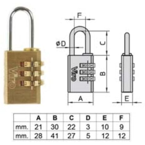 Lucchetti ad arco a combinazione con 3 dischi 406 - mm.21, arco mm.22x9 ø  mm.3 (40600207) Viro