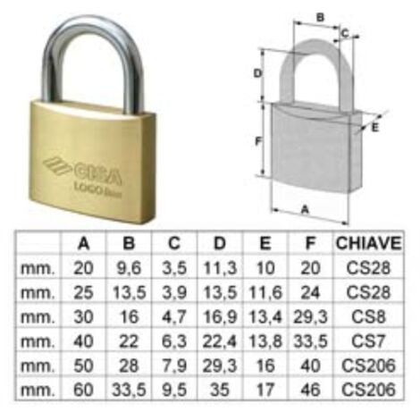 Lucchetto ottone arco normale 21010 - mm.30 ka (art.21010300ka) 12 pezzi  Cisa