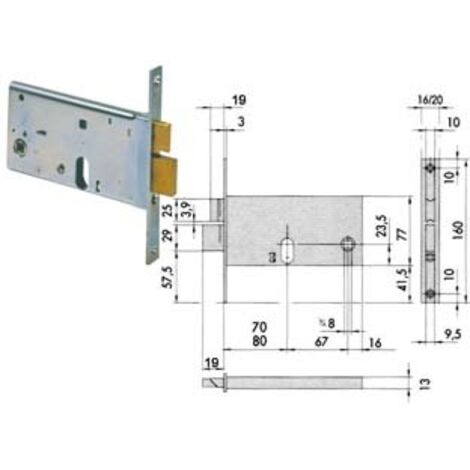 Serratura da infilare a cilindro per porta d'ingresso, asse 50 mm, 4 catenacci, piastre