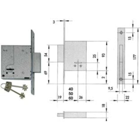 Serratura Da Infilare Doppia Mappa 57223 - Mm.45 Piastra Mm.22x175h ...