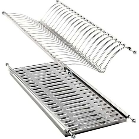 Per Modulo 60 CM - Scolapiatti In Acciaio Inox Ad Incasso Con Molle Regolabili Per Mobile Pensile Kit Con Raccogli Gocce E Griglia Bicchieri 86787603