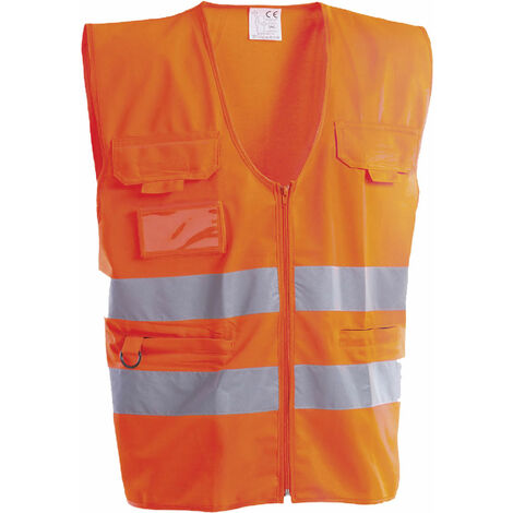 Gilet Da Lavoro Alta Visibilit&agrave; PAYPER, Arancione, Multitasca, Smanicato, Uomo, Taglia Regolare