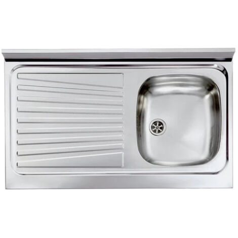 LAVELLO CUCINA DA APPOGGIO IN ACCIAIO INOX 1 VASCA CON GOCCIOLATOIO MODELLO MONDIAL - CM.90x50 VASCA DESTRA - PROFONDITÀ 15 CM  - HID