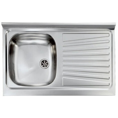 LAVELLO CUCINA DA APPOGGIO IN ACCIAIO INOX 1 VASCA CON GOCCIOLATOIO MODELLO MONDIAL - CM.80x50 VASCA SINISTRA - PROFONDITÀ 15 CM  - HID