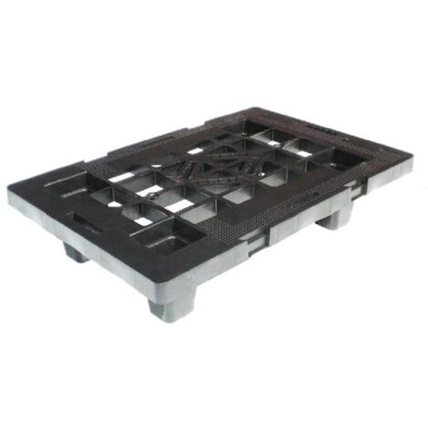 Pallet in plastica riciclata (PP), Mis. 400 L x 600 P x 124 H mm, con 4 piedi, piano forato, portata statica 500 Kg, portata dinamica 400 Kg