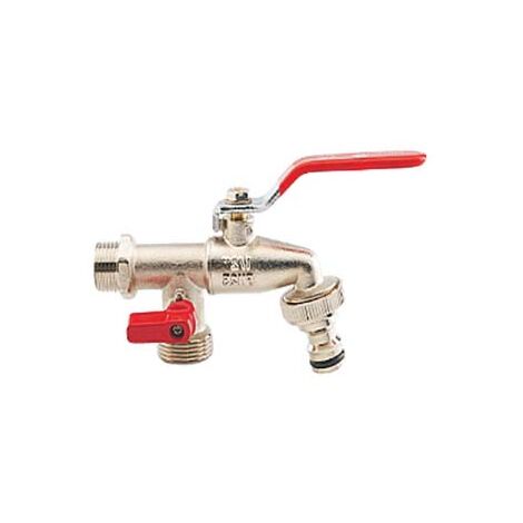 Rubinetto Doppio In Ghisa Lazardo 3/4" Per Giardino O Lavatrice | Attacco A Parete 1/2" Con Valvola A Sfera E Adattatore Incluso