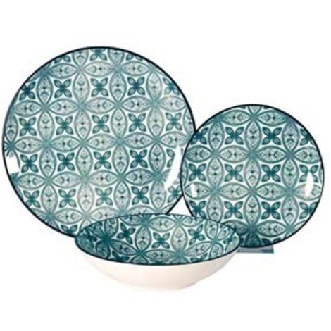 SERVIZIO DI PIATTI MAIOLICA VERDE ACQUA IN PORCELLANA- - servizio contenente 18 piatti - 1 confezione XTRA