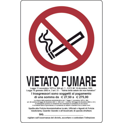 TARGA VIETATO FUMARE L.311/1 180X120 MM- 10,0 pz