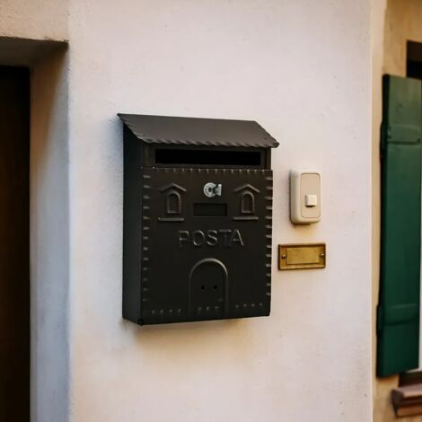 Cassetta Postale Relaxdays In Ferro - Nero, Dimensioni 41x37x16 Cm, Tetto Spiovente, Con Serratura