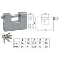 LUCCHETTO RETTANGOLARE MONOBLOCCO IN ACCIAIO 300- - mm.84 (300-84S) - 1 pezzi WALLY