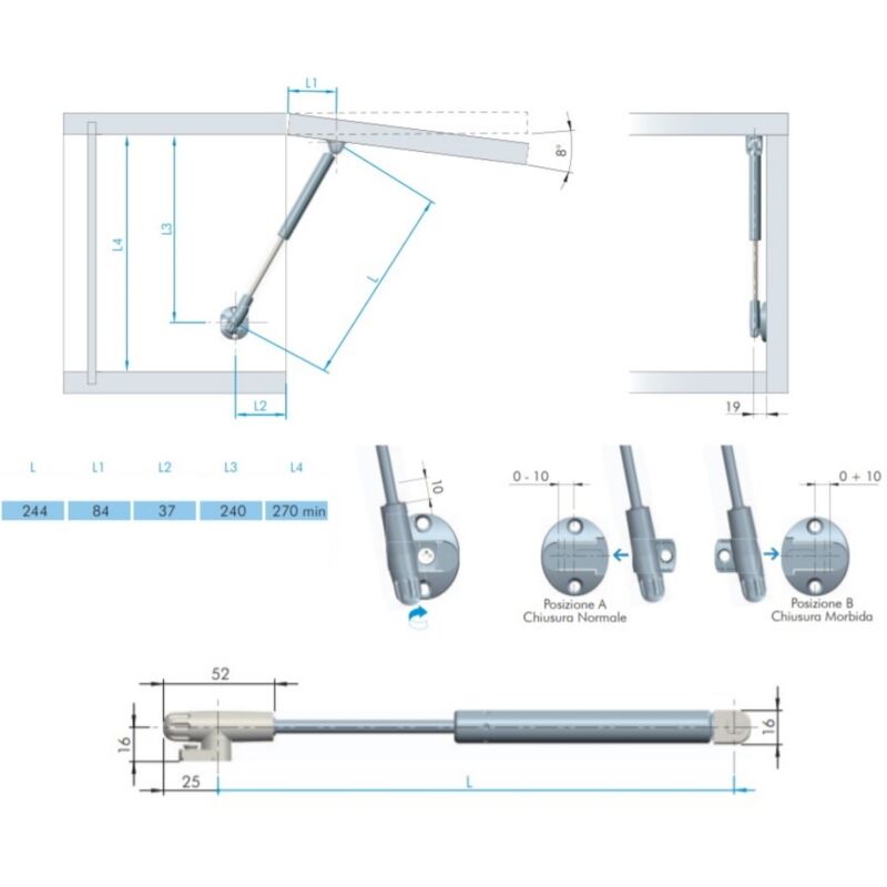 PISTONE A GAS FERRAMENTA LIVENZA L244 mod.KRABY 100N