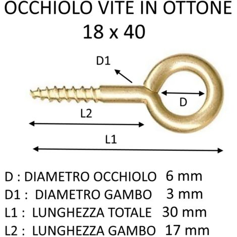OCCHIOLO VITE IN OTTONE 18X40 ( DIAM.OCCHIO 6 MM )