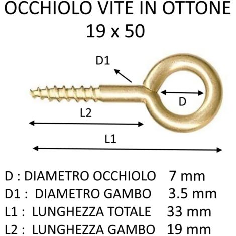 OCCHIOLO VITE IN OTTONE 19X50 ( DIAM.OCCHIO 7 MM )