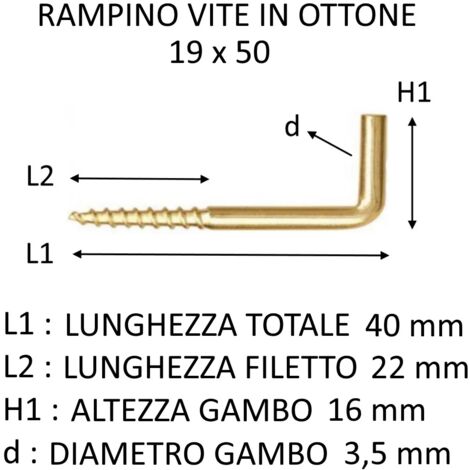 RAMPINO VITE IN OTTONE 19 X 50 ( LUNGHEZZA 40 MM )