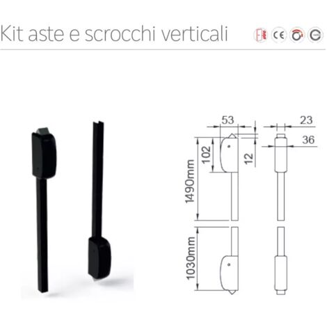 KIT ASTE E SCROCCHI ANTIPANIC CHIUSURA VERTICALE art. 450/T FINITURA NERO RAL 9005