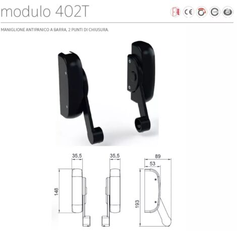 COMANDO MANIGLIONE ANTIPANIC MODELLO "MODULO" 402T CHIUSURA DUPLICE FINITURA NERO RAL 9005